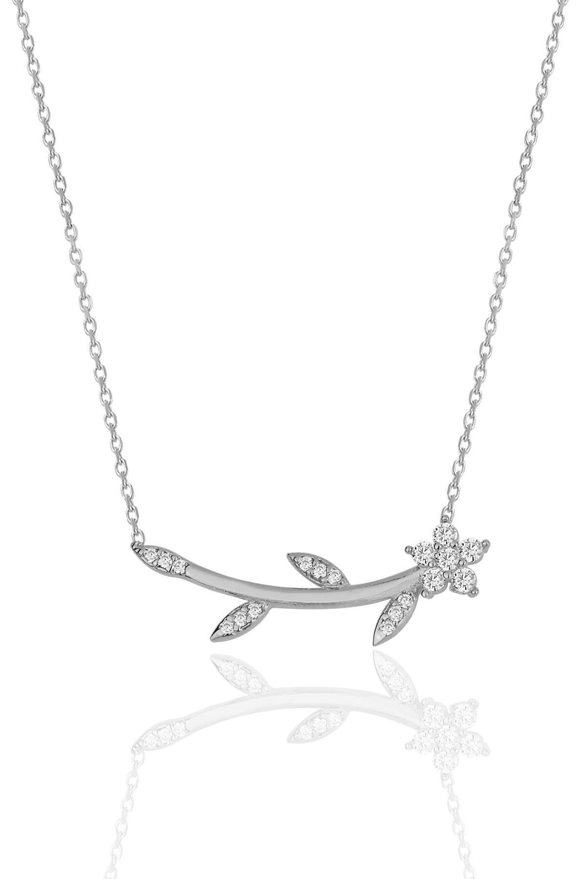 Söğütlü Silver Çiçekli Zirkon Taşlı Kararmayan Forse Zincir Kadın Gümüş Kolye 45 cm