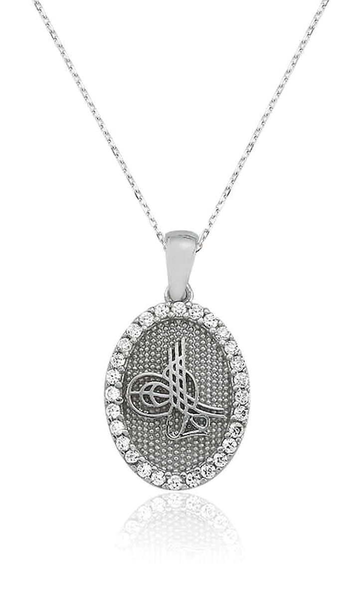 Stillove Oval Zirkon Taşlı Kararmayan Tuğra Düz Zincir Kadın Gümüş Kolye 45 cm