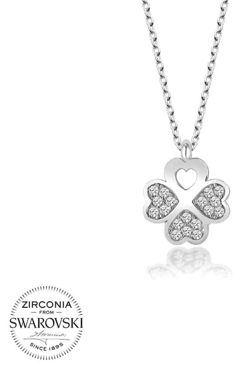 Stillove Yoncalı Swarovski Taşlı Kararmayan Düz Zincir Kadın Gümüş Kolye 50 cm