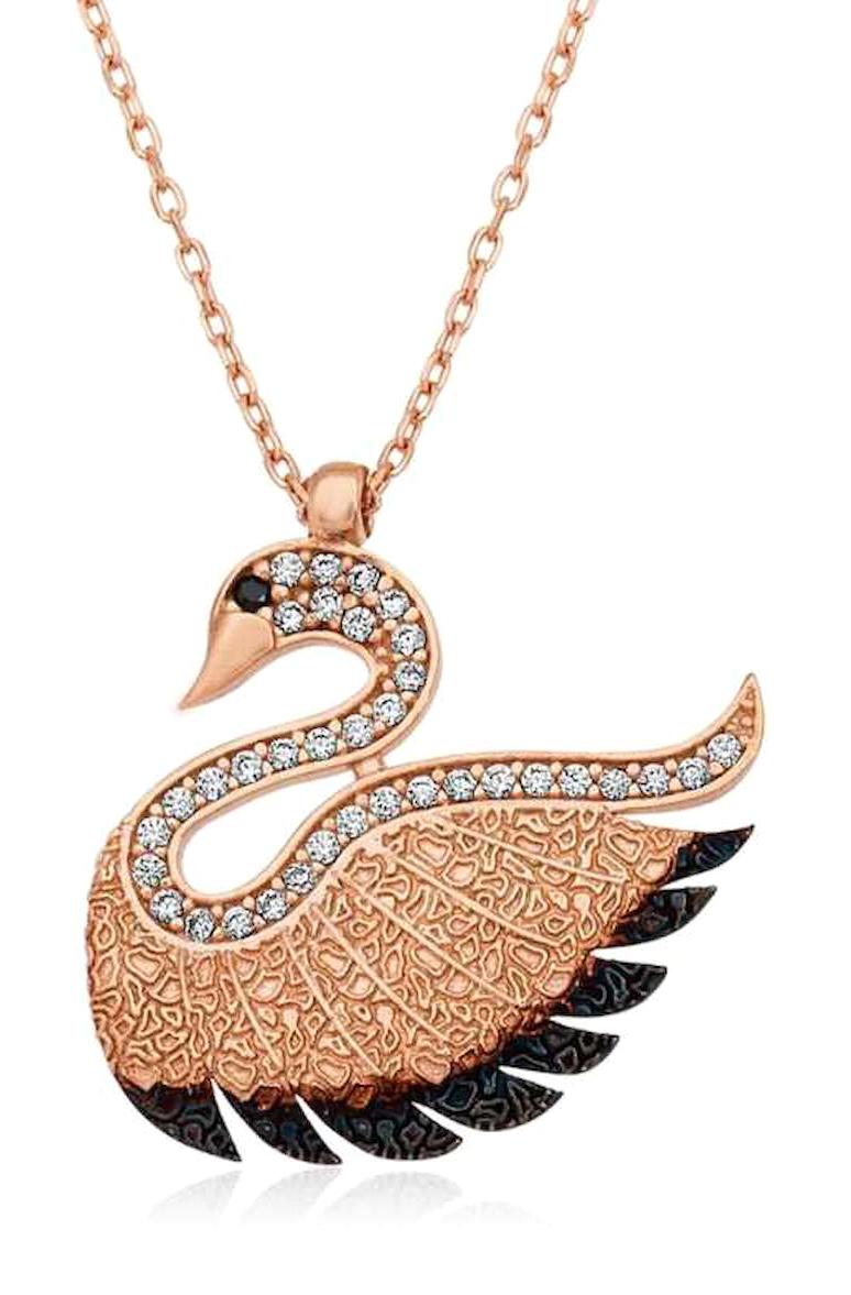 Gumush Hayvanlı Beyaz-Mavi Firuze - Zirkon Taşlı Kararmayan Hayvanlı Forse Zincir Kadın Gümüş Kolye 45 cm