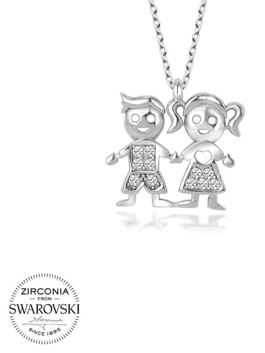 Stillove Swarovski Taşlı Kararmayan Düz Zincir Erkek Gümüş Kolye 50 cm