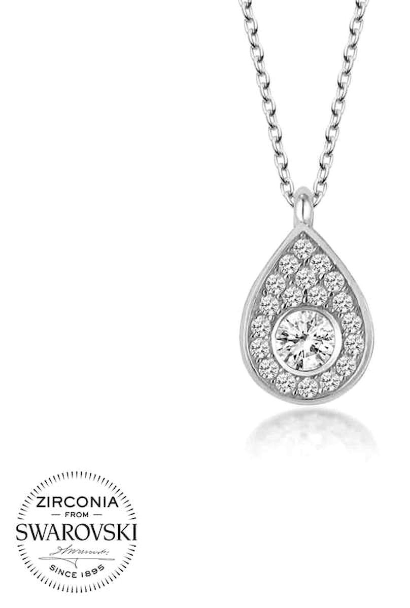Stillove Swarovski Taşlı Kararmayan Damla Düz Zincir Kadın Gümüş Kolye 50 cm