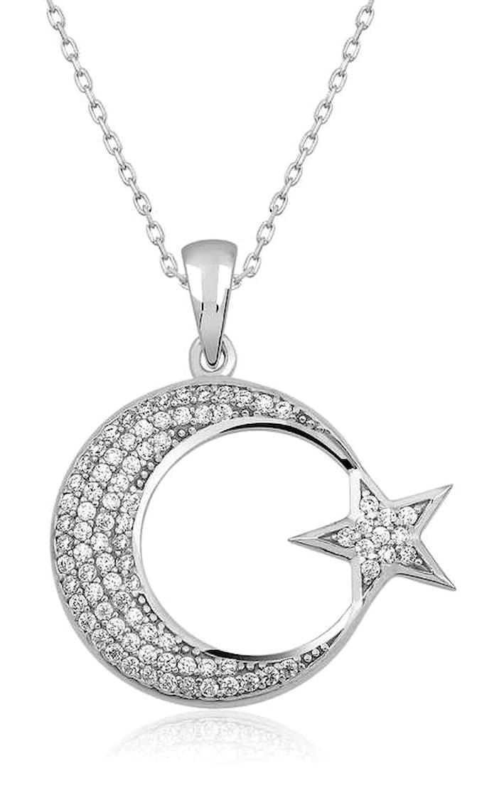 Himarry Ay Yıldızlı 925 Ayar Kararmayan Halka Zincir Kadın Gümüş Kolye 45 cm