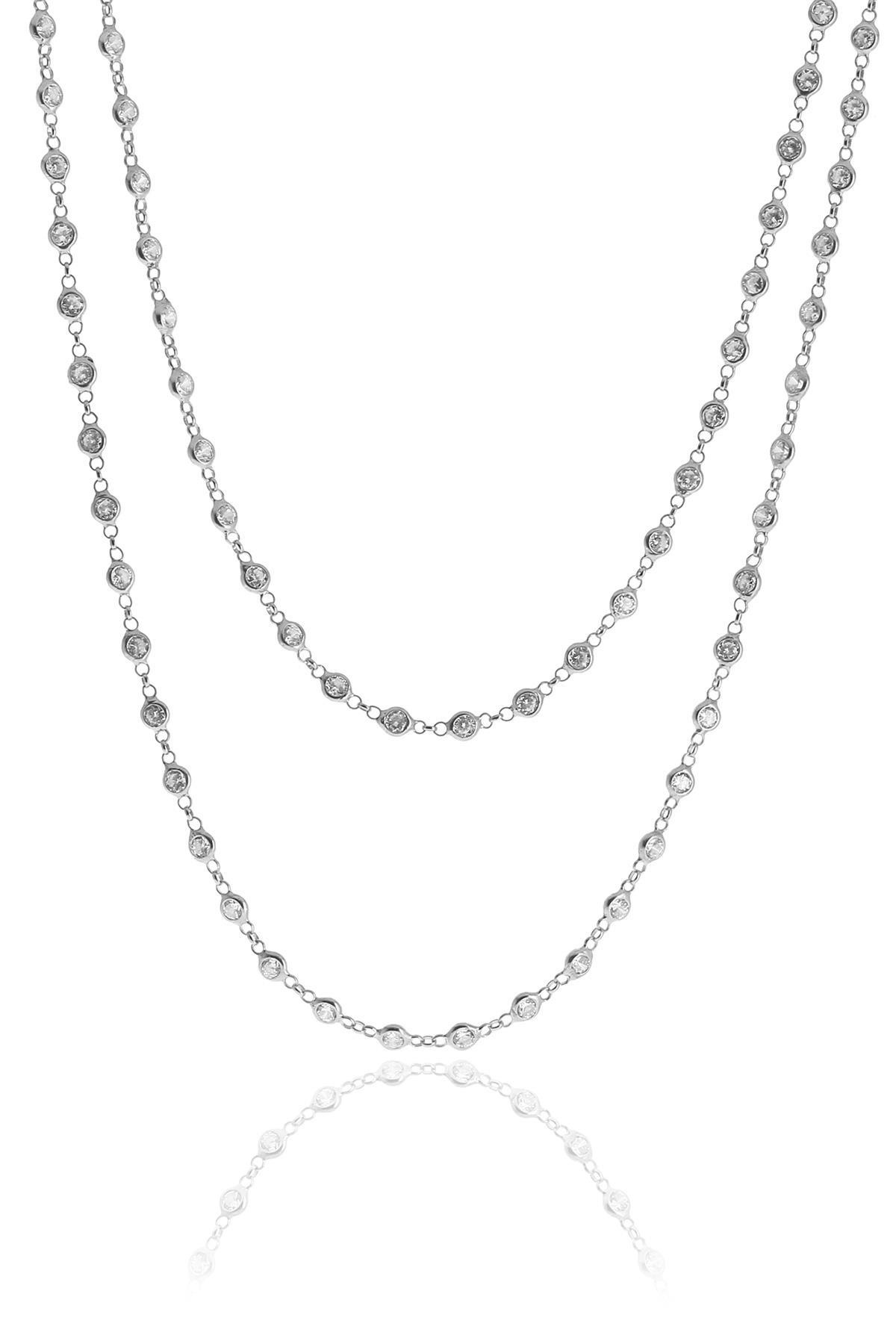 Söğütlü Silver Zirkon Taşlı Kararmayan Forse Zincir Kadın Gümüş Kolye 90 cm
