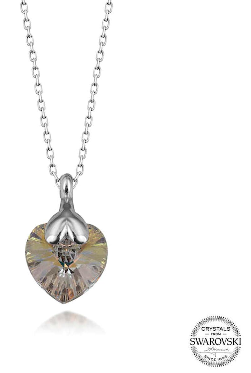 Stillove Kalpli Swarovski Taşlı Kararmayan Düz Zincir Kadın Gümüş Kolye 50 cm