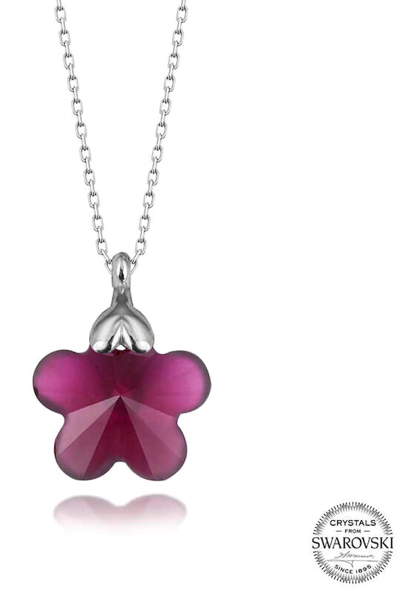 Stillove Fuşya Swarovski Taşlı Kararmayan Düz Zincir Kadın Gümüş Kolye 50 cm