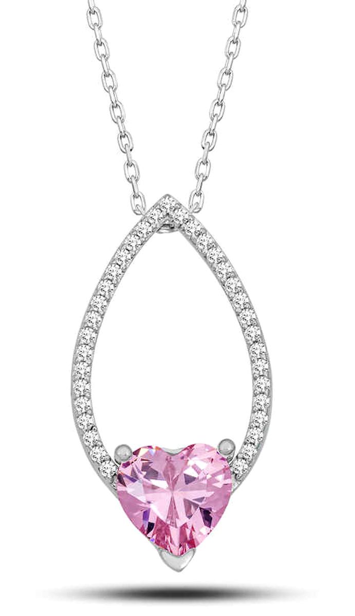 Stillove Pembe Zirkon Taşlı Kararmayan Düz Zincir Kadın Gümüş Kolye 45 cm