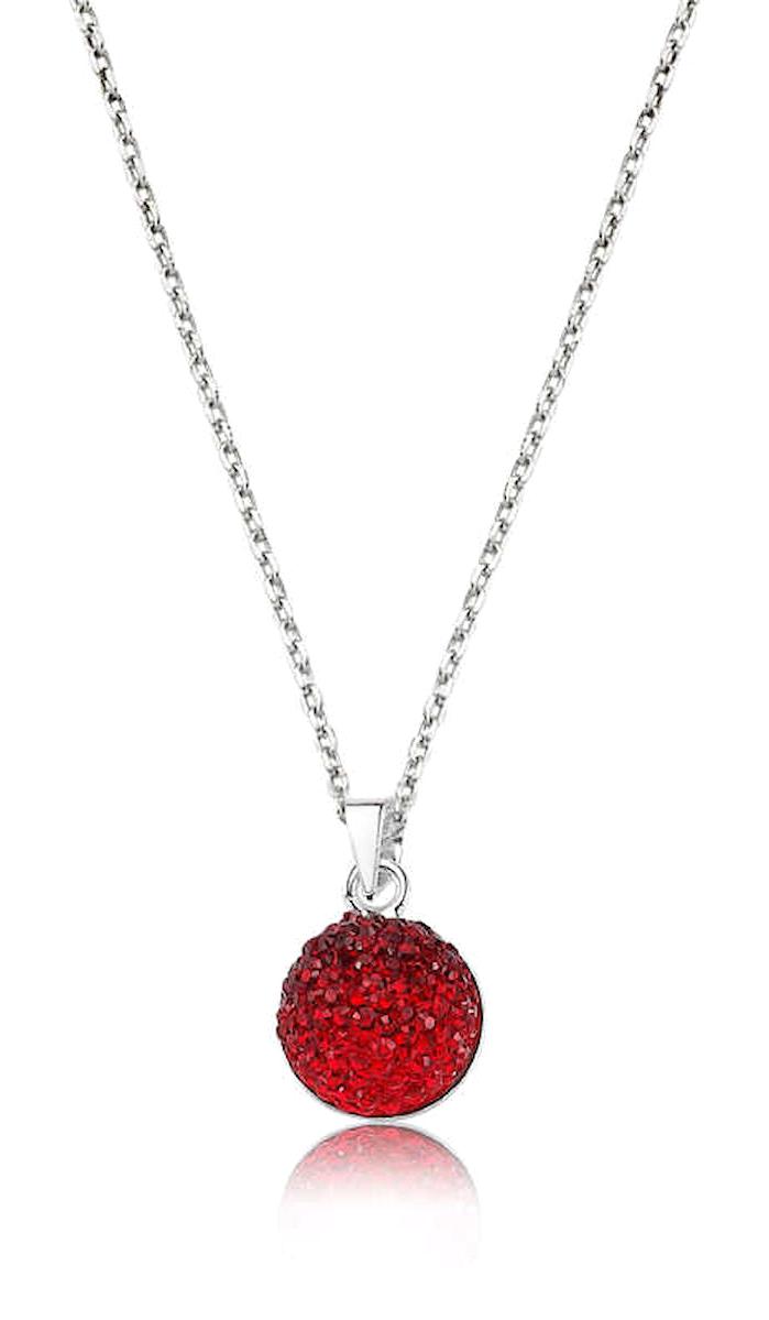 Stillove Kırmızı Kristal Taşlı Kararmayan Düz Zincir Kadın Gümüş Kolye 45 cm