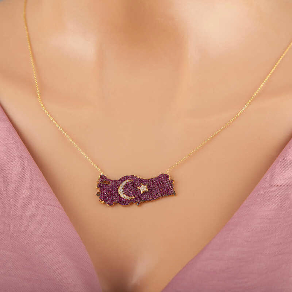 Stillove Türkiye Haritalı Kararmayan Forse Zincir Kadın Gümüş Kolye 50 cm