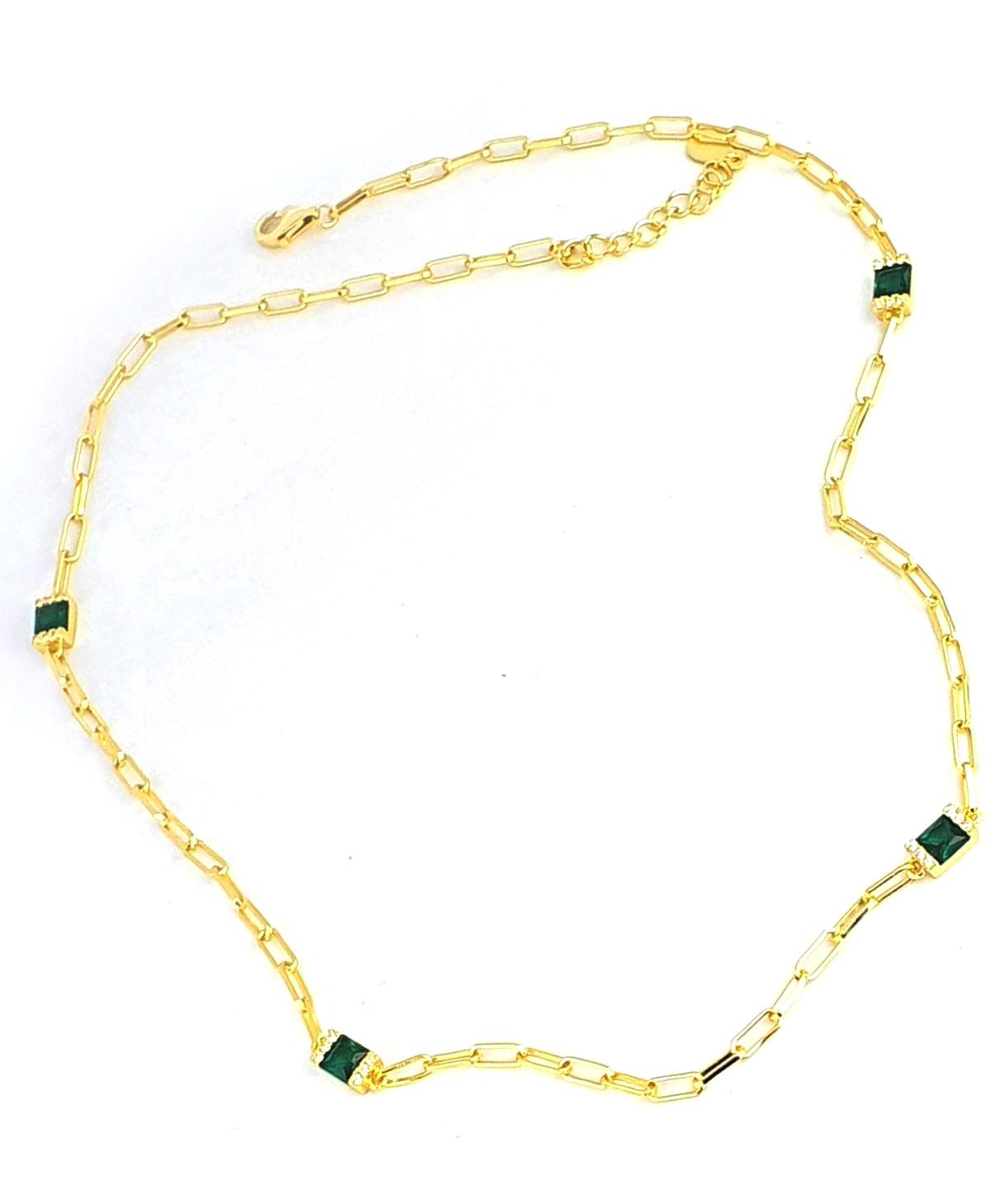 Oseshop Beyaz - Yeşil Zirkon Taşlı 925 Ayar Altın Kaplama Kararmayan Forse Zincir Kadın Gümüş Kolye 45 cm