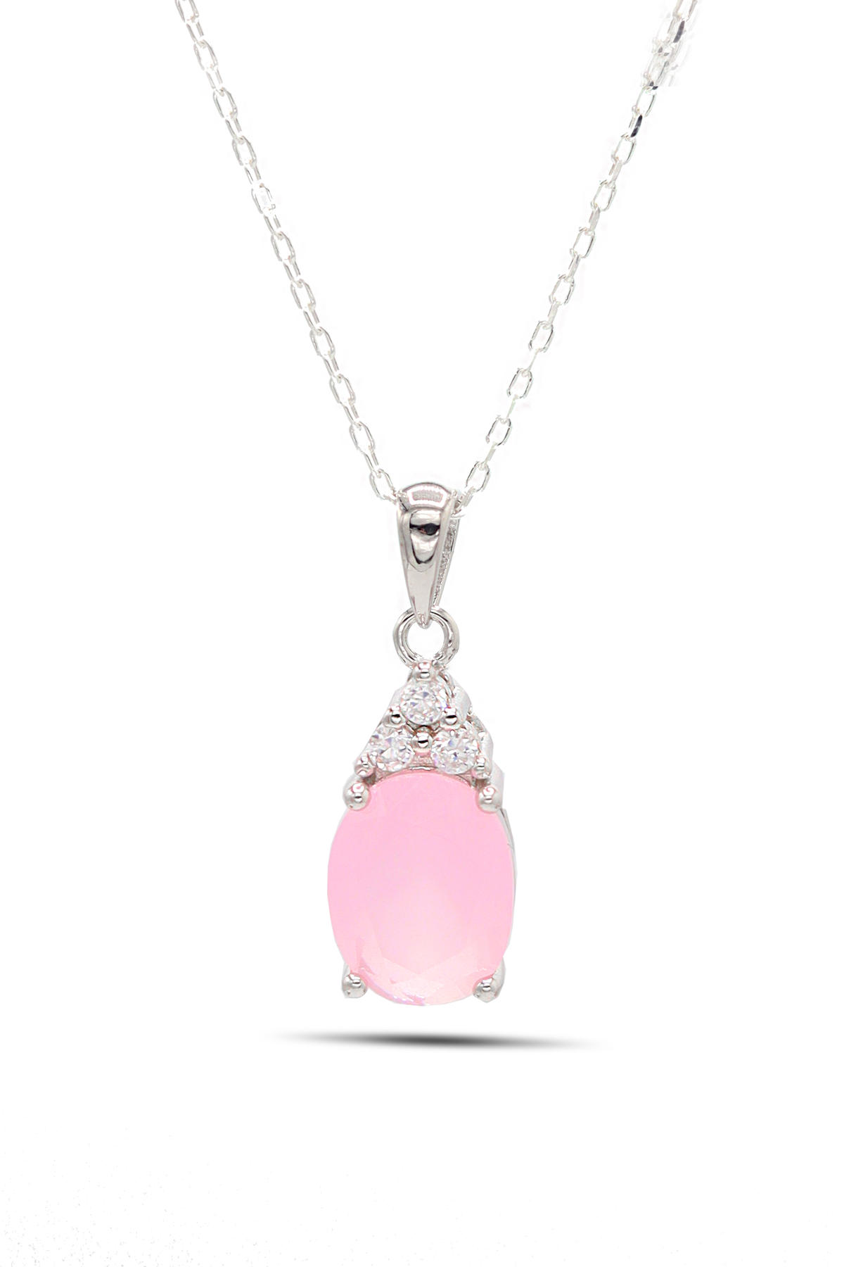 Midyat Nurtaş Gümüş Pembe Kuvars Taşlı 925 Ayar Kararmayan 201021903 Forse Zincir Kadın Gümüş Kolye 45 cm