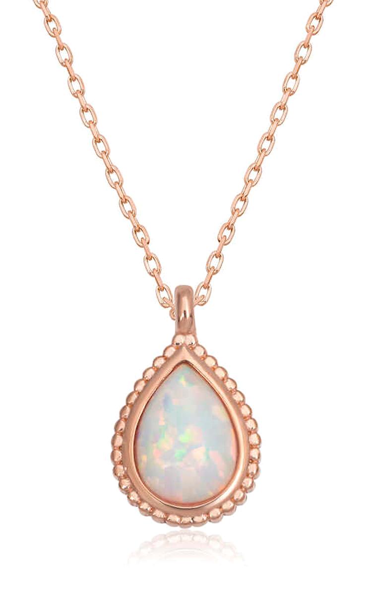 Stillove Opal Taşlı Kararmayan Damla Düz Zincir Kadın Gümüş Kolye 50 cm
