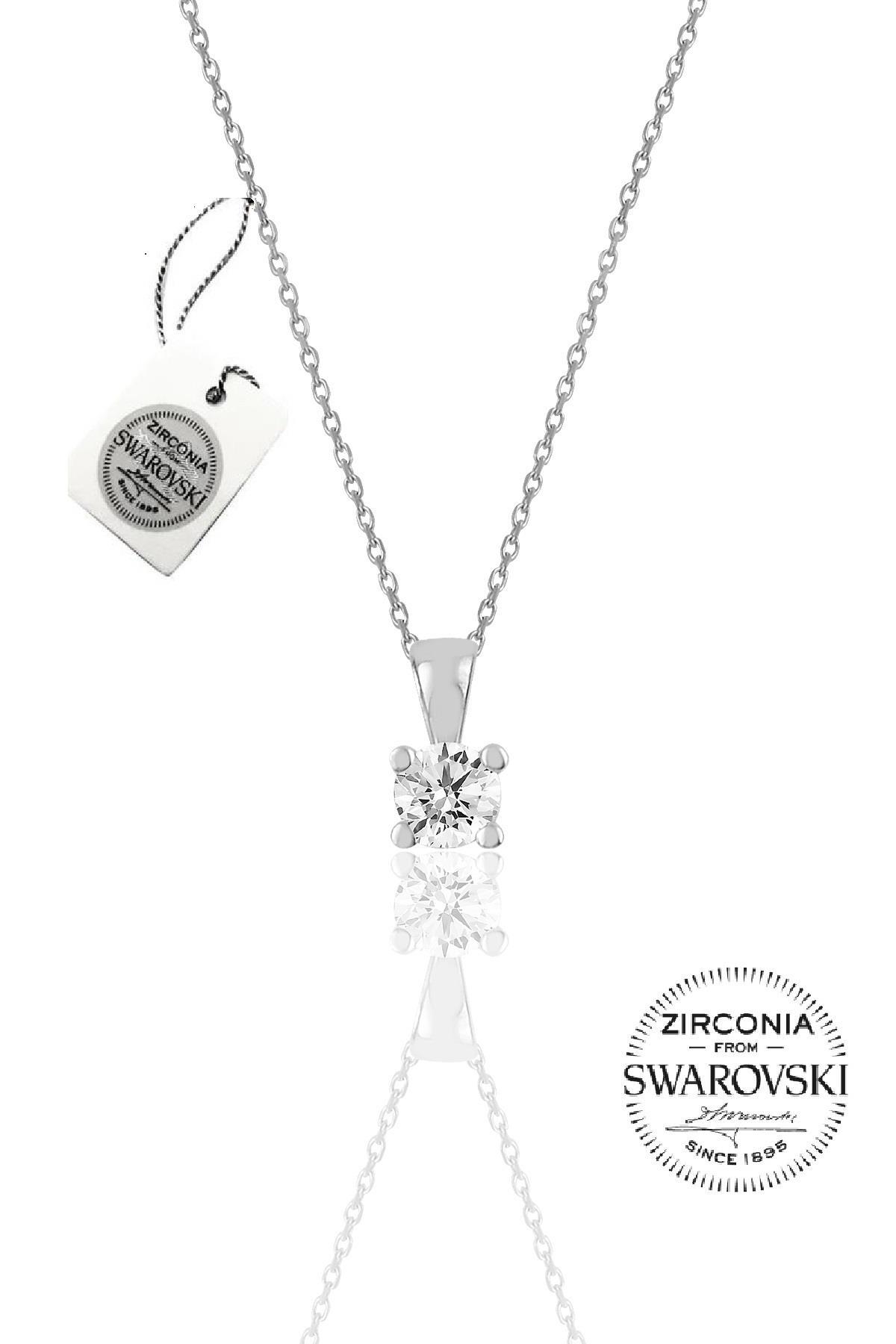 Söğütlü Silver Beyaz Swarovski Taşlı 925 Ayar Kararmayan Forse Zincir Kadın Gümüş Kolye 45 cm
