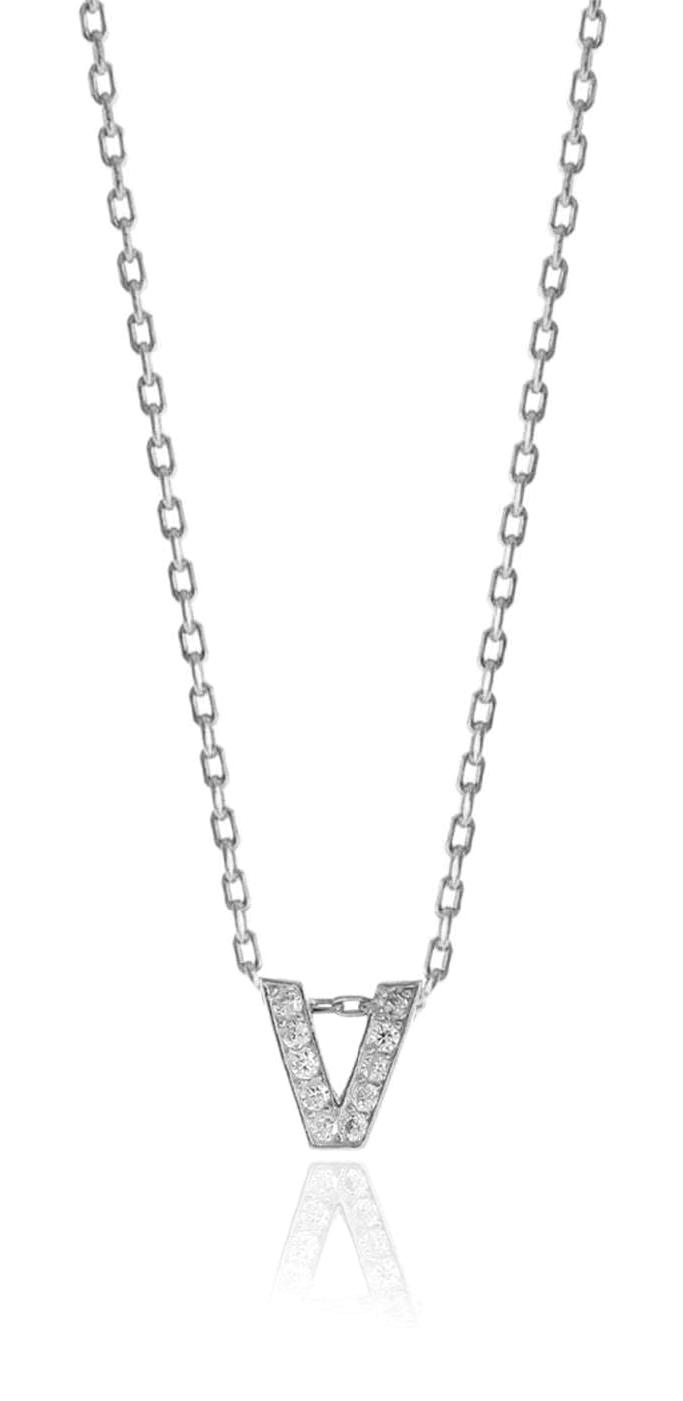 Söğütlü Silver Beyaz Zirkon Taşlı V Harfli 925 Ayar Kararmayan Forse Zincir Kadın Gümüş Kolye 40 cm