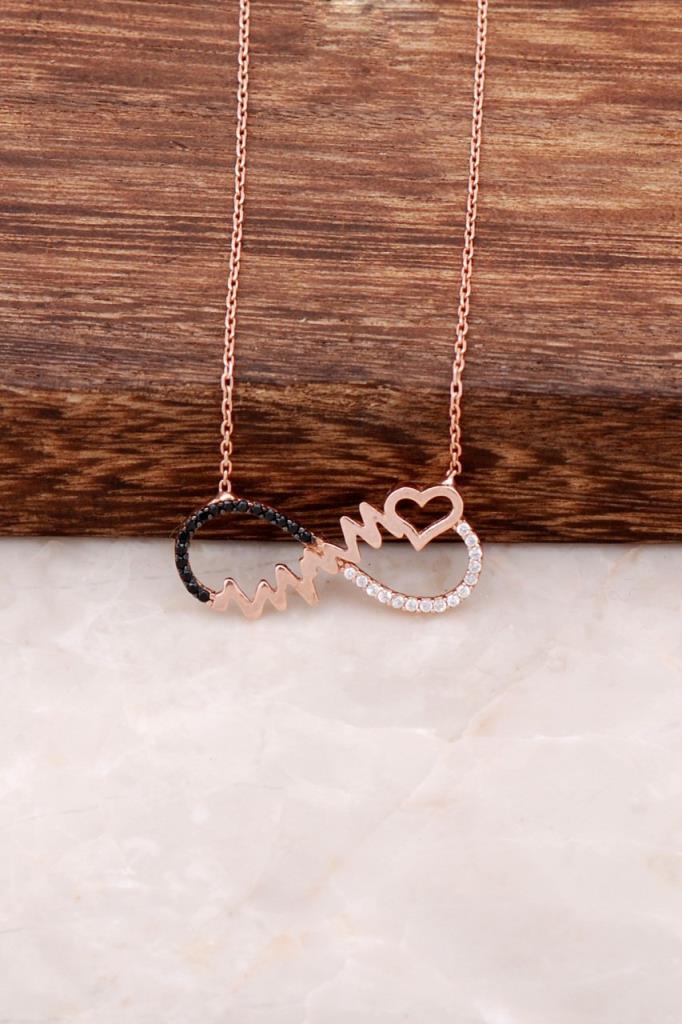 Sümer Telkari Beyaz Siyah Safir Zirkon Taşlı Kararmayan Topaz Düz Zincir Kadın Gümüş Kolye 44 cm