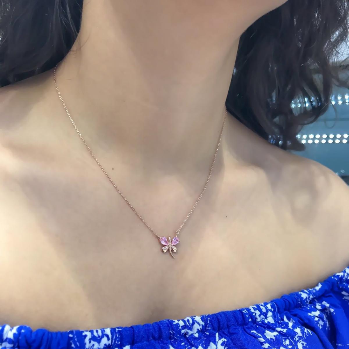 Magümüş Pembe Kuvars Taşlı Yusufcuk Halat Zincir Kadın Gümüş Kolye 45 cm