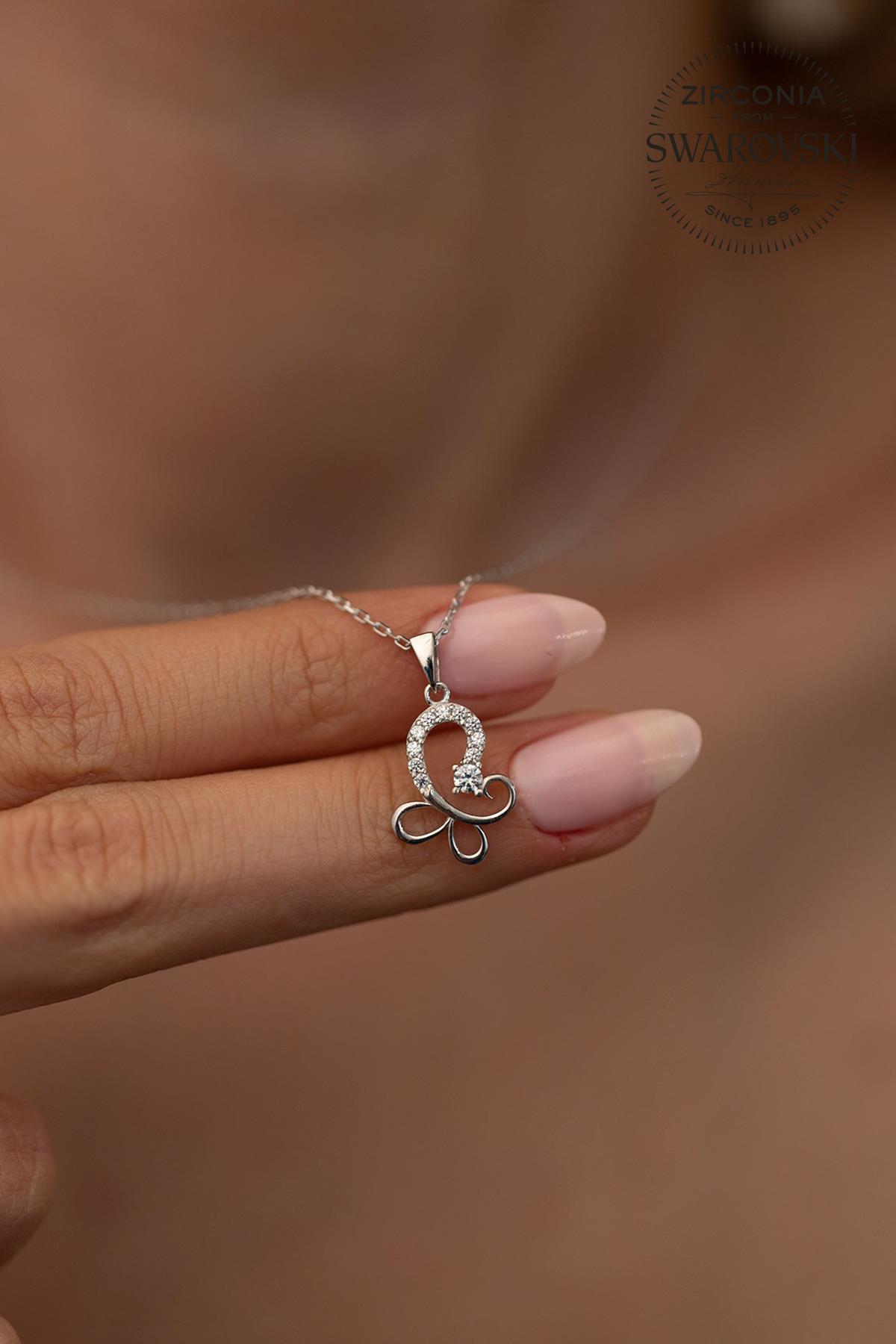 Swarovski Beyaz Zirkon Taşlı Kararmayan Gezegen Düz Zincir Kadın Gümüş Kolye 45 cm