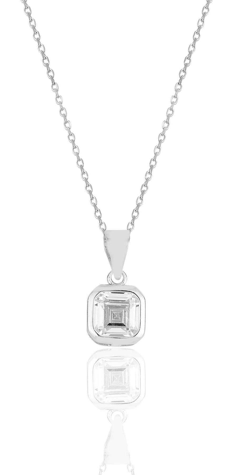 Söğütlü Silver Beyaz Zirkon Taşlı 925 Ayar Kararmayan Kare Forse Zincir Kadın Gümüş Kolye 45 cm
