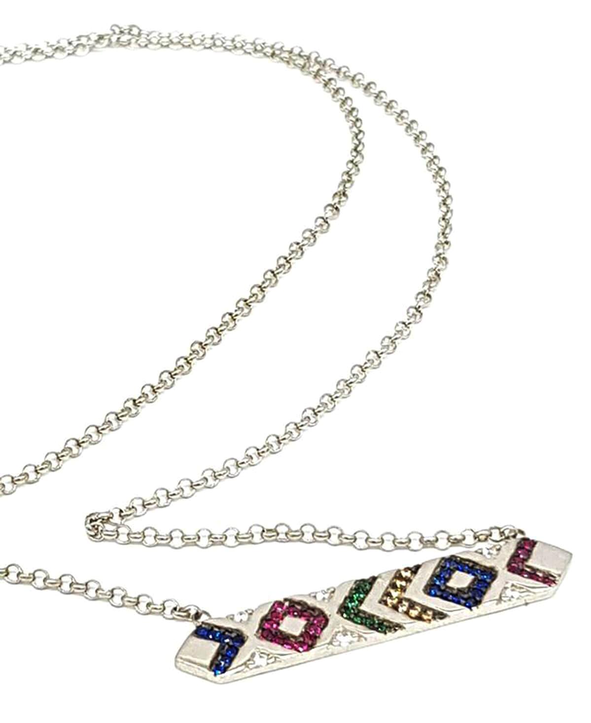 Oseshop Çok Renkli Zirkon Taşlı 925 Ayar Kararmayan Kilim Forse Zincir Kadın Gümüş Kolye 55 cm