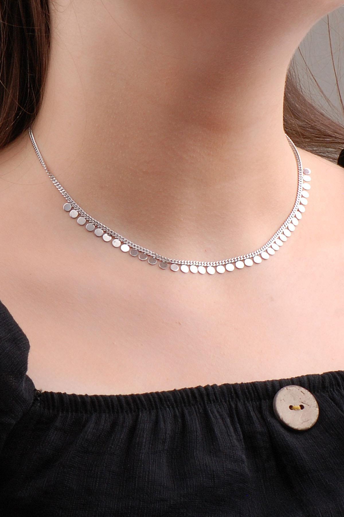 Sümer Telkari Kalp Beyaz Kararmayan Choker Yassı Zincir Kadın Gümüş Kolye 50 cm