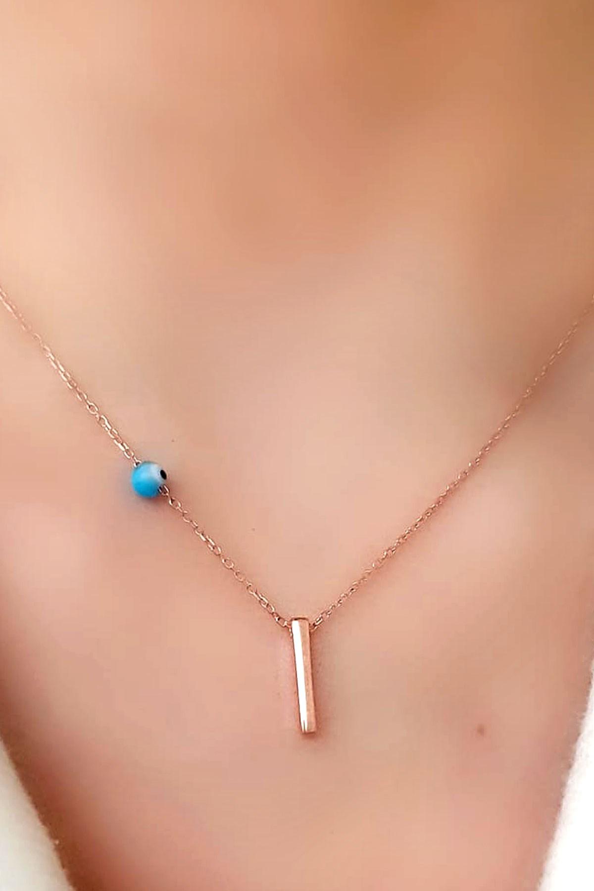 Oseshop Çok Renkli Taşlı I Harfli 925 Ayar Kararmayan Forse Zincir Kadın Gümüş Kolye 45 cm