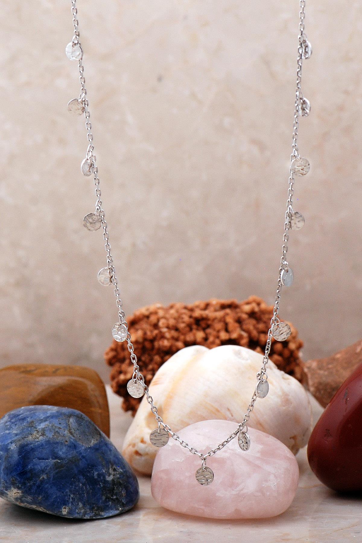 Sümer Telkari Beyaz Kararmayan Choker Düz Zincir Kadın Gümüş Kolye 42 cm