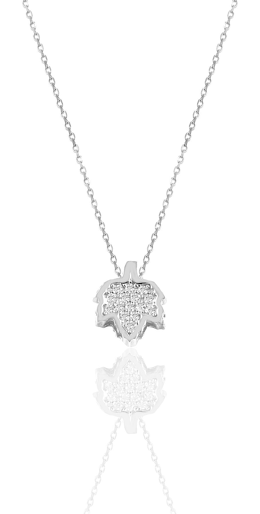Söğütlü Silver Beyaz Zirkon Taşlı 925 Ayar Kararmayan Yaprak Forse Zincir Kadın Gümüş Kolye 40 cm