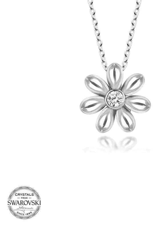 Supertrend Beyaz Swarovski Taşlı 925 Ayar Kararmayan Papatya Zincir Kadın Gümüş Kolye 50 cm