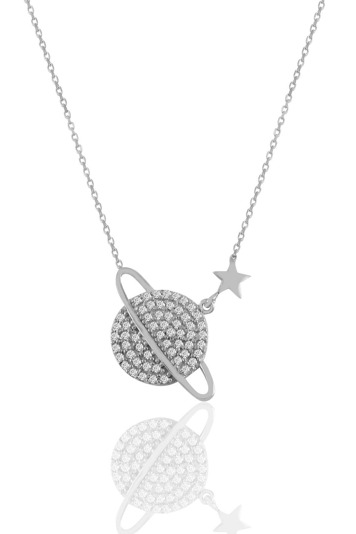 Söğütlü Silver Beyaz Zirkon Taşlı 925 Ayar Kararmayan Gezegen Forse Zincir Kadın Gümüş Kolye 45 cm