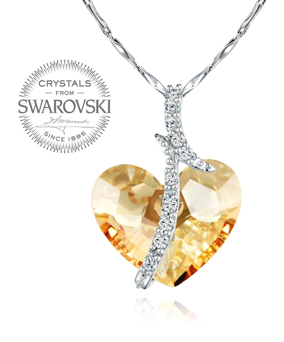 Swarovski Sarı Swarovski Taşlı 925 Ayar Evet Kararmayan Kalp Burma Zincir Kadın Gümüş Kolye 44 cm