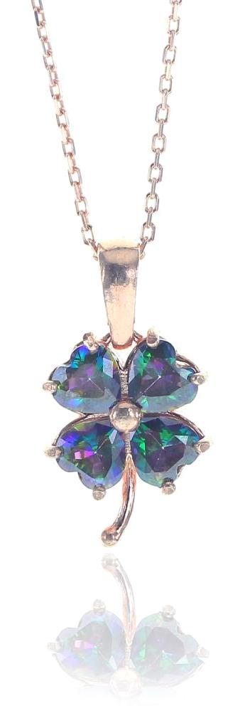 Söğütlü Silver MistikTopaz Taşlı Kararmayan Yonca Forse Zincir Kadın Gümüş Kolye 42 cm