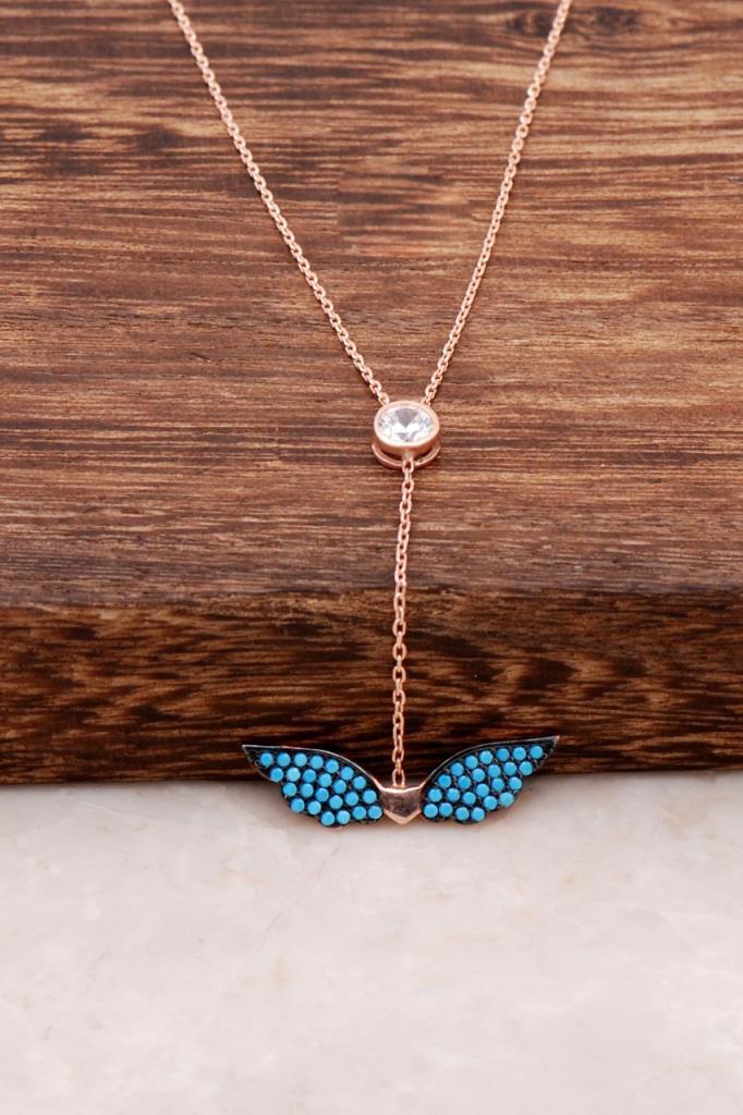 Sümer Telkari Beyaz Mavi Zirkon Taşlı Kararmayan Topaz Düz Zincir Kadın Gümüş Kolye 45 cm