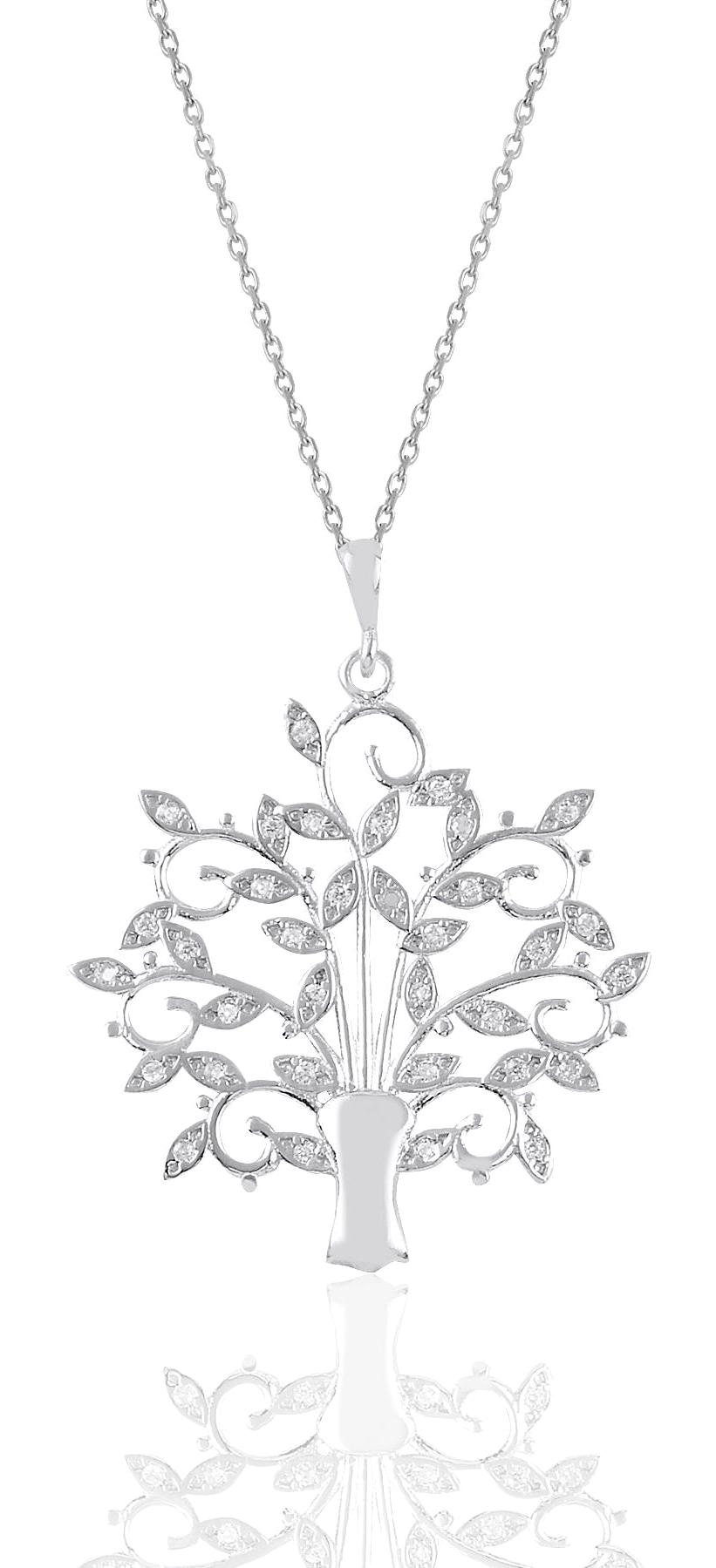 Söğütlü Silver Beyaz Zirkon Taşlı 925 Ayar Kararmayan Ağaç Forse Zincir Kadın Gümüş Kolye 45 cm