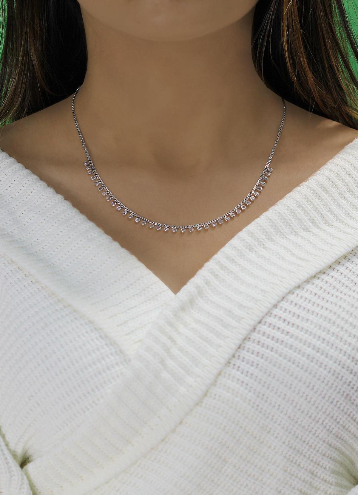 Söğütlü Silver Beyaz Zirkon Taşlı 925 Ayar Kararmayan Zincir Kadın Gümüş Kolye 40 cm