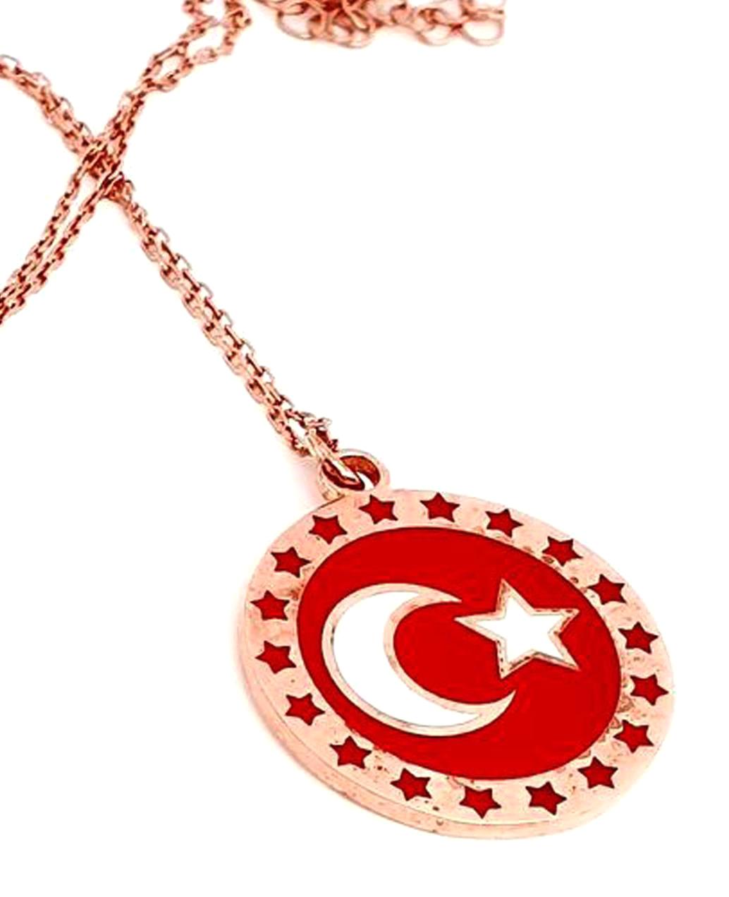 Oseshop Taşlı 925 Ayar Kararmayan Ay Yıldız Forse Zincir Kadın Gümüş Kolye 45 cm