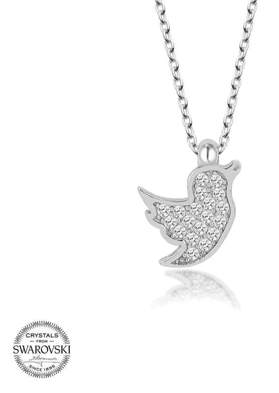 Supertrend Beyaz Swarovski Taşlı 925 Ayar Kararmayan Kuş Zincir Kadın Gümüş Kolye 50 cm
