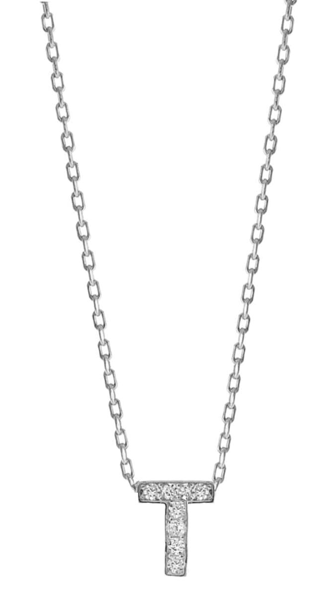 Söğütlü Silver Beyaz Zirkon Taşlı T Harfli 925 Ayar Kararmayan Forse Zincir Kadın Gümüş Kolye 40 cm