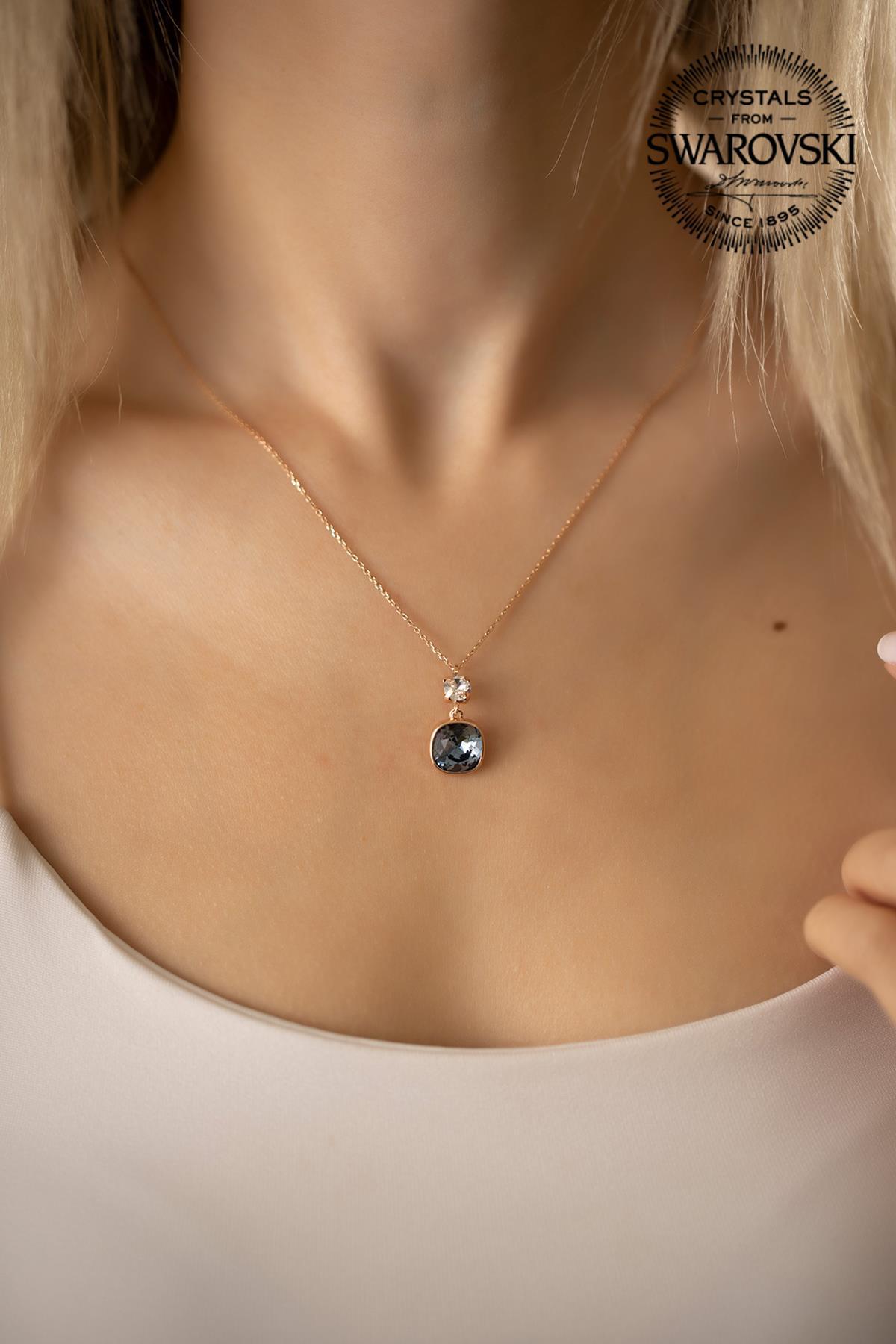 Swarovski Beyaz Swarovski Taşlı Kararmayan Yonca Düz Zincir Kadın Gümüş Kolye 45 cm