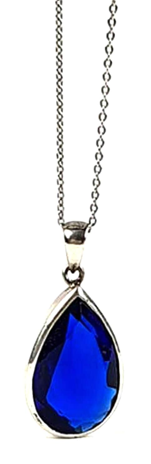 Oseshop Damla Lacivert Zirkon Taşlı 925 Ayar Kararmayan Forse Zincir Kadın Gümüş Kolye 45 cm
