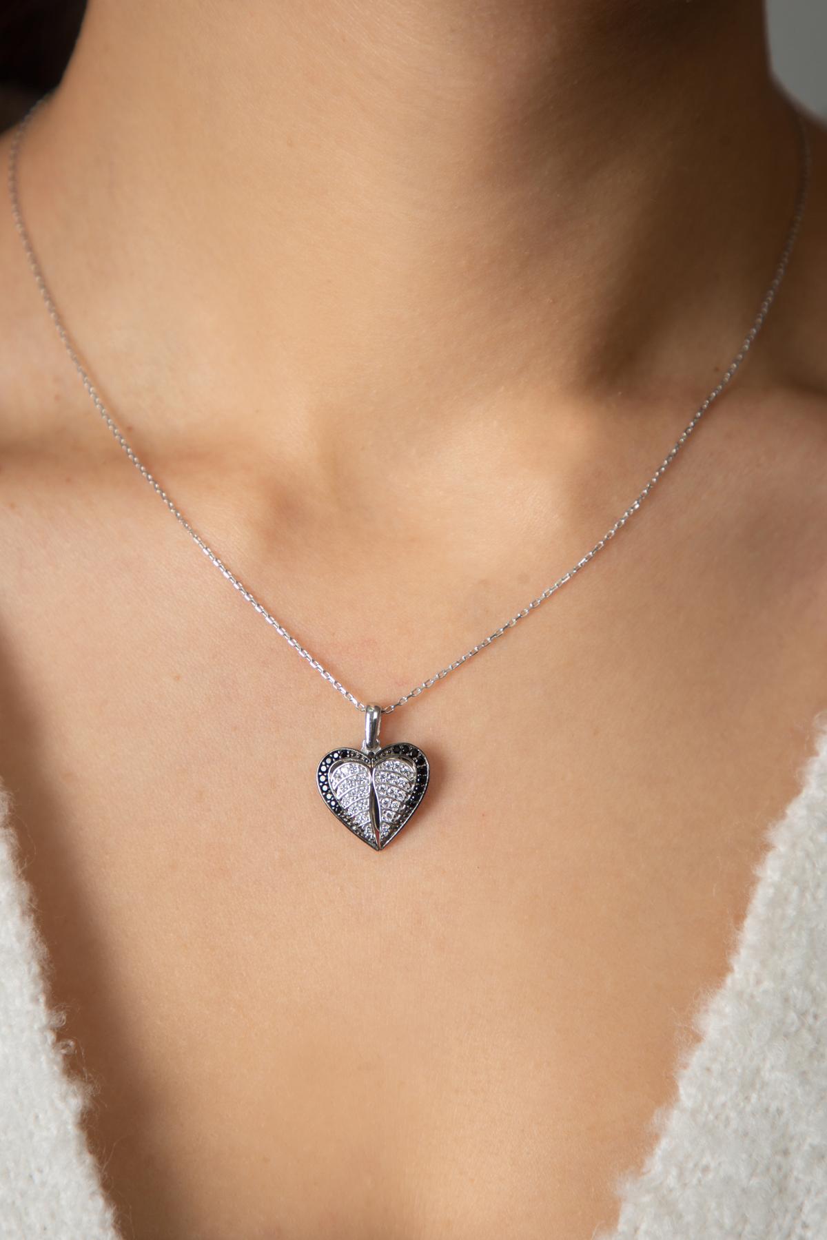 Elika Silver Beyaz Siyah Zirkon Taşlı 925 Ayar Kararmayan Kar Tanesi Düz Zincir Kadın Gümüş Kolye 45 cm