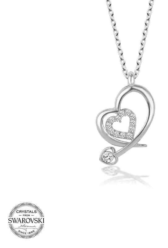 Supertrend Beyaz Swarovski Taşlı 925 Ayar Kararmayan Kalp Zincir Kadın Gümüş Kolye 50 cm