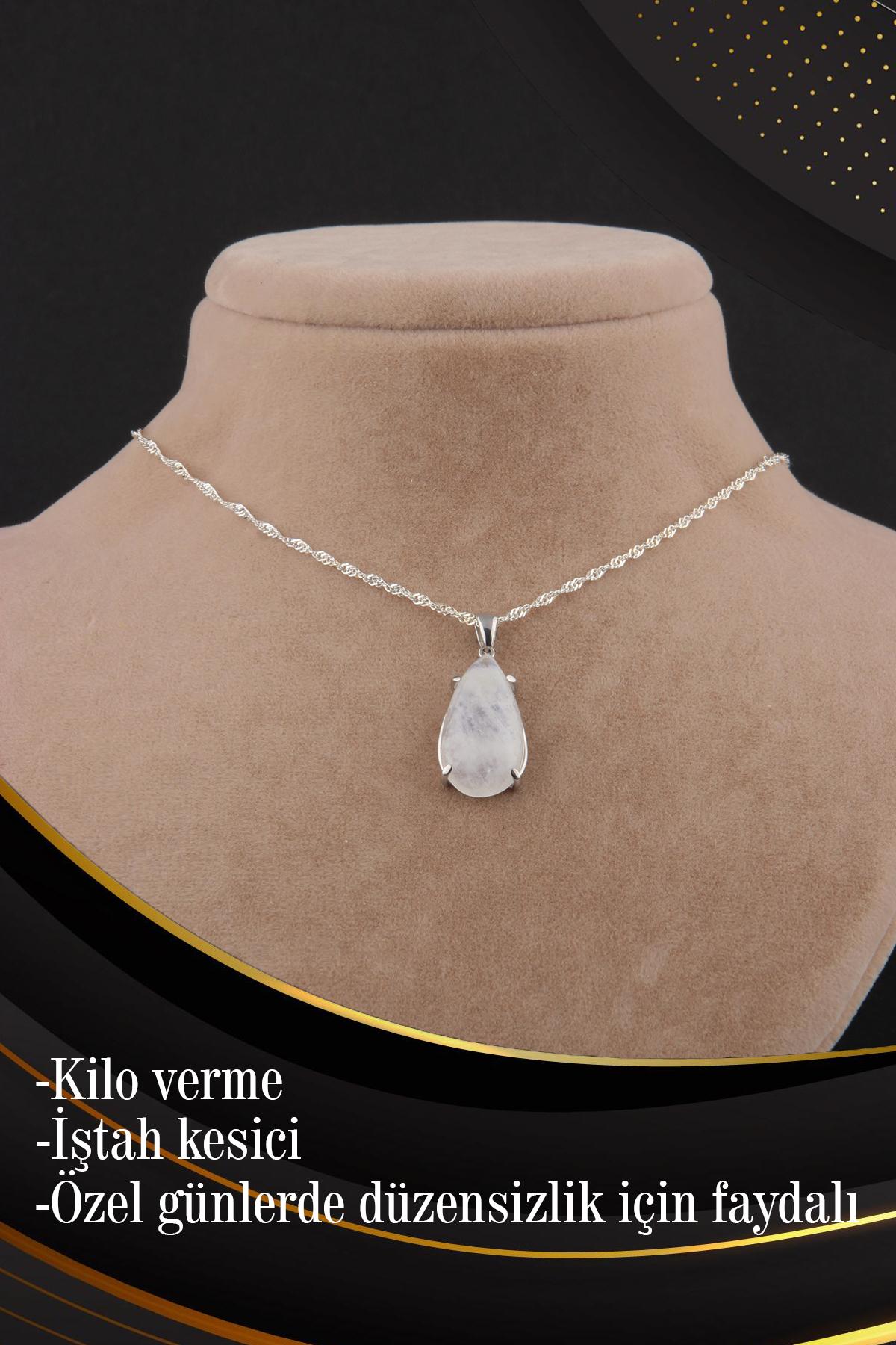 Osmanlı Doğal Taş Damla Çok Renkli Akik Taşlı 925 Ayar Kararmayan Zincir Kadın Gümüş Kolye 45 cm