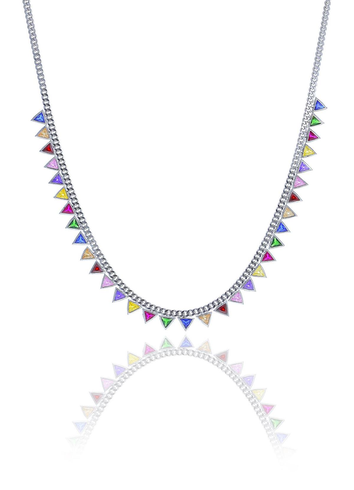 Söğütlü Silver Çok Renkli Kuvars Zirkon Taşlı 925 Ayar Kararmayan Piramit Zincir Kadın Gümüş Kolye 40 cm