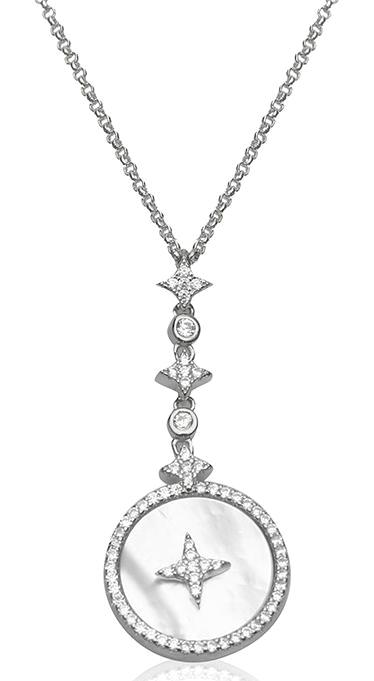 Swarovski Beyaz Swarovski Taşlı 925 Ayar Kararmayan Zincir Kadın Gümüş Kolye 50 cm