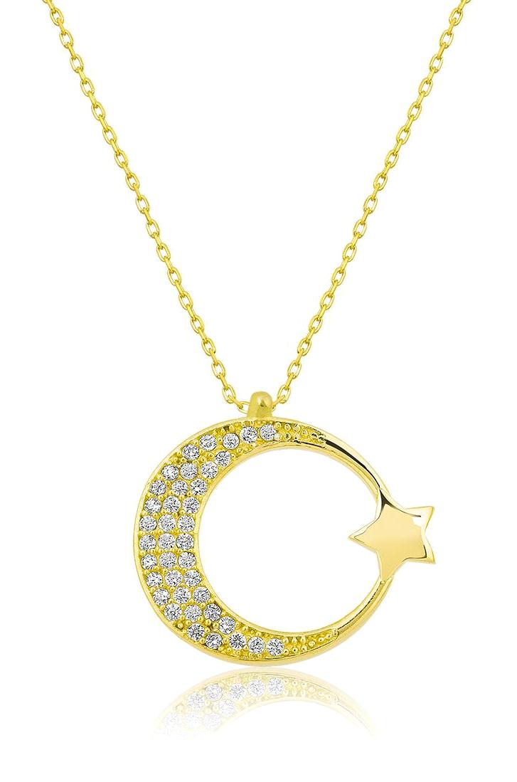 Elika Silver Melek Beyaz Zirkon Taşlı 925 Ayar Kararmayan Düz Zincir Kadın Gümüş Kolye 43 cm