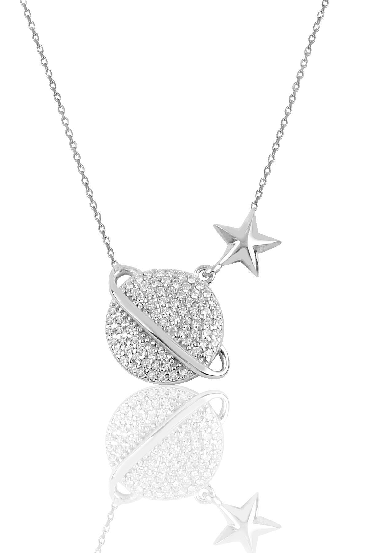 Söğütlü Silver Beyaz Zirkon Taşlı 925 Ayar Kararmayan Gezegen Forse Zincir Kadın Gümüş Kolye 42 cm