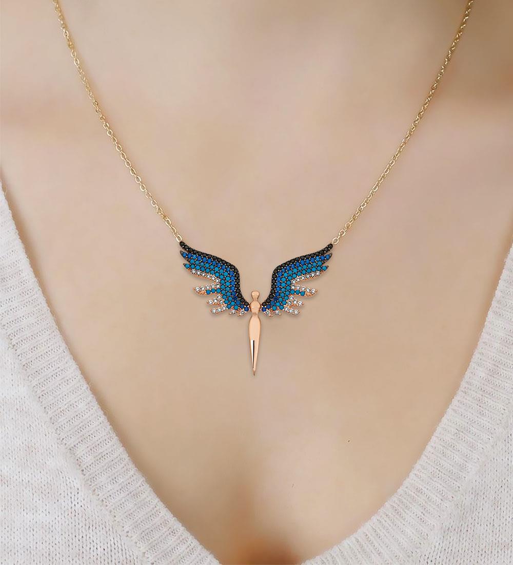 Elika Silver Uğur Böceği Çok Renkli Zirkon Taşlı 925 Ayar Kararmayan Düz Zincir Kadın Gümüş Kolye 43 cm