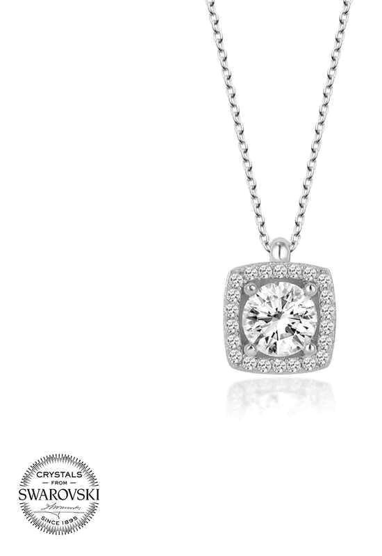 Supertrend Beyaz Swarovski Taşlı 925 Ayar Kararmayan Kare Zincir Kadın Gümüş Kolye 50 cm