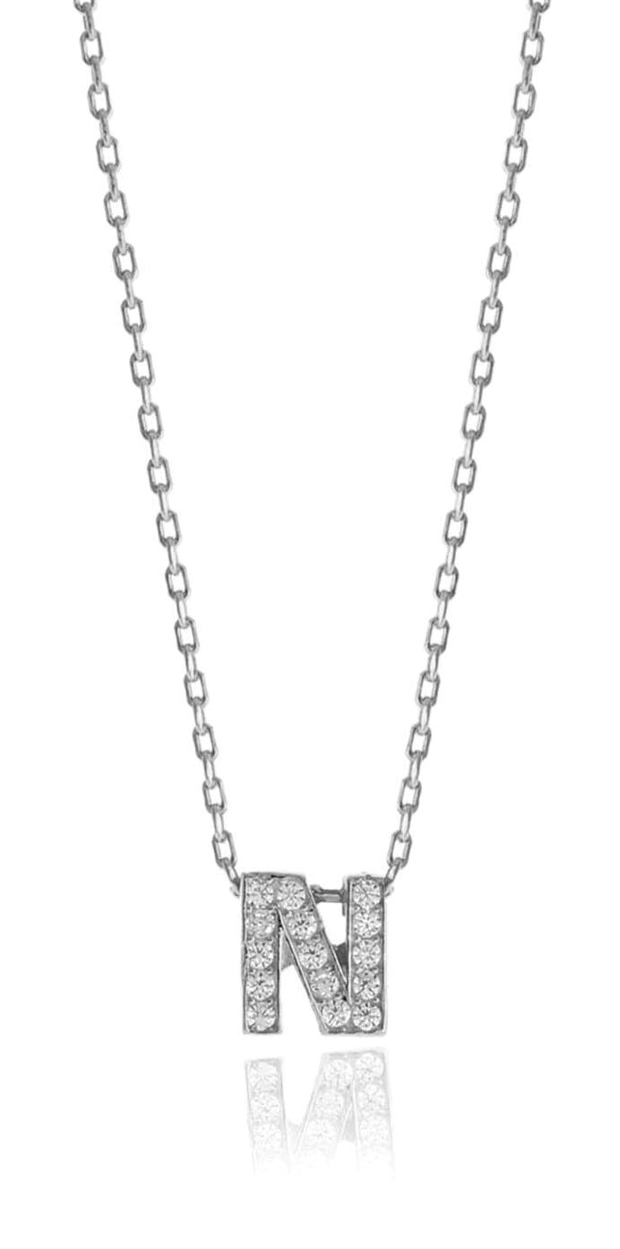 Söğütlü Silver Beyaz Zirkon Taşlı N Harfli 925 Ayar Kararmayan Forse Zincir Kadın Gümüş Kolye 40 cm