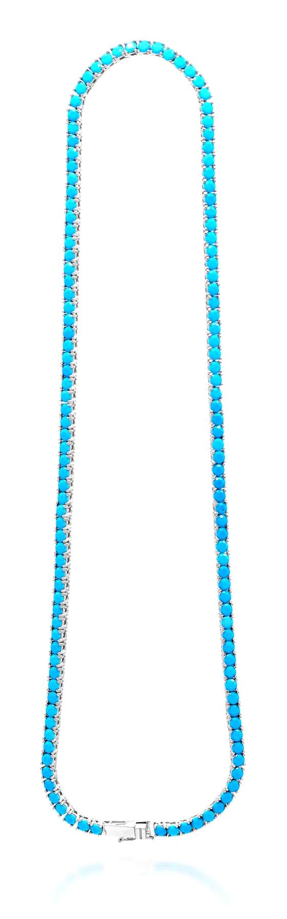 Midyat Nurtaş Gümüş Mavi Firuze Taşlı 925 Ayar Kararmayan Zincir Kadın Gümüş Kolye 45 cm